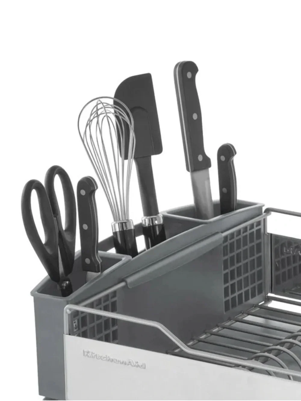 KitchenAid Full Size Stainless Steel Dish Rack with Removable Flatware Caddy New